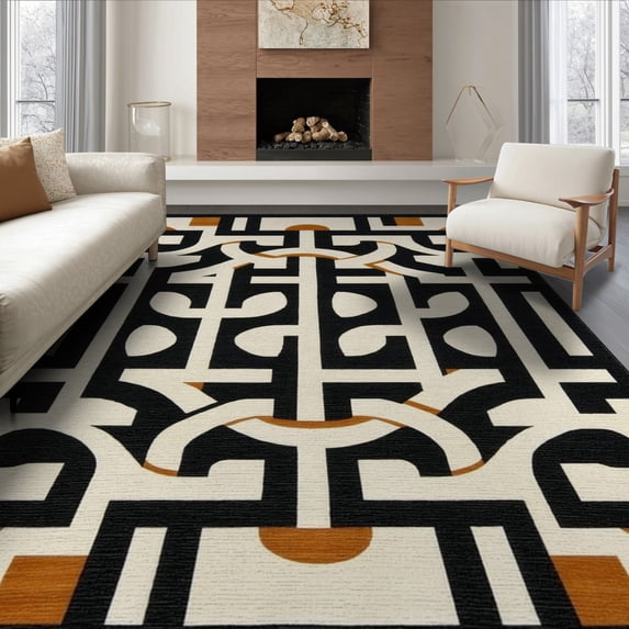 ODIKA 8'x10' Washable Area Rug Geometric Contemporary Interlocking Arch Abstract Mid Century for Dining Room, Large Office, Lounge, Non-Slip Chair-Friendly Mat