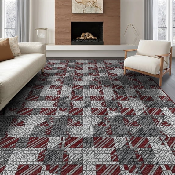 ODIKA 8'x10' Washable Area Rug Geometric Directional Blocks Repeating Motifs Contemporary Abstract for Living Room, Under Sectional, Family , Durable, Non-Slip