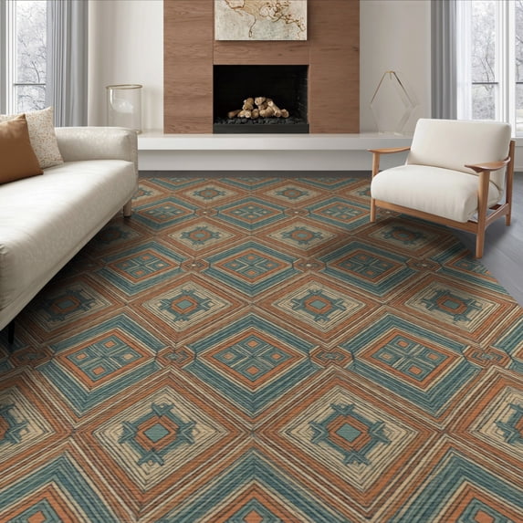 ODIKA 8'x10' Washable Area Rug Geometric Faded Symmetrical Repeating Tessellated Contemporary for Living Room, Under Sectional, Family , Durable, Non-Slip