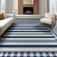 thumbnail image 1 of ODIKA 8'x10' Washable Area Rug Gingham Border Frame Wide Band Alternating Stripe Striped Stripes for Living Room, Under Sectional, Family , Durable, Non-Slip, 1 of 7