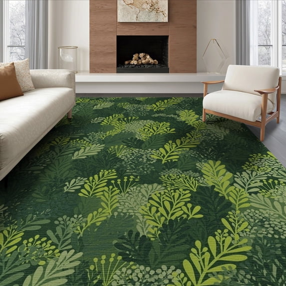 ODIKA 8'x10' Washable Area Rug Golf Koi Tufted Forest Woodland Scattered Foliage Abstract Clusters for King Size Bedroom Under Bed, Master Suite, Non-Shedding, Easy Care