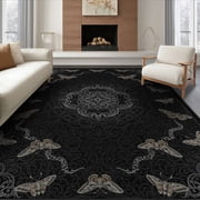 ODIKA 8'x10' Washable Area Rug Goth Moth Gothic Vintage Academia Border Traction Synthetic Boho Flowing Dynamic for Dini