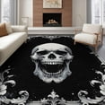 thumbnail image 1 of ODIKA 8'x10' Washable Area Rug Gothic Skull Ghost Horror Vintage Scroll Filigree Border Motif for Dining Room, Large Office, Lounge, Non-Slip Chair-Friendly Mat, 1 of 7