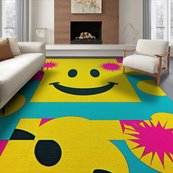 ODIKA 8'x10' Washable Area Rug Graphic Cartoon Flower Burst Beast Shaped for Dining Room, Large Office, Lounge, Non-Slip Chair-Friendly Mat