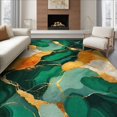 thumbnail image 1 of ODIKA 8'x10' Washable Area Rug Green Gold Abstract Marble Design Vibrant Symmetrical Fluid Swirling Veins for Dining Room, Large Office, Lounge, Non-Slip Chair-Friendly Mat, 1 of 7