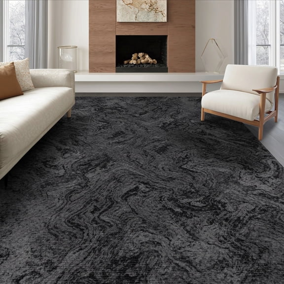 ODIKA 8'x10' Washable Area Rug Grey Farmhouse Entry Weathered Ru Fading Monochrome Palette Way for Dining Room, Large Office, Lounge, Non-Slip Chair-Friendly Mat