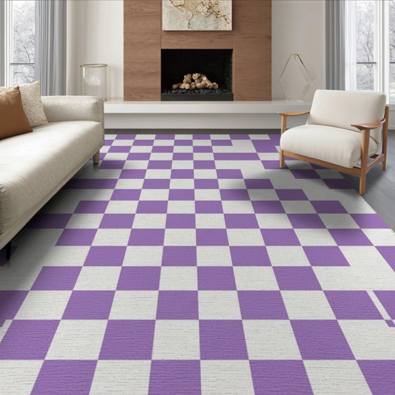ODIKA 8'x10' Washable Area Rug Grid With Crisp Interlocking Square Border Accents Checkered Modern Plaid for King Size Bedroom Under Bed, Master Suite, Non-Shedding, Easy Care