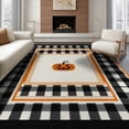 thumbnail image 1 of ODIKA 8'x10' Washable Area Rug Halloween Plaid Pumpkin Striped Border Door Doormat Layering for Living Room, Under Sectional, Family , Durable, Non-Slip, 1 of 7