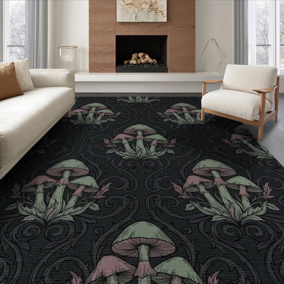 ODIKA 8'x10' Washable Area Rug Halloween Witchy Academia Intertwining Motifs Moody Gothic for Dining Room, Large Office, Lounge, Non-Slip Chair-Friendly Mat