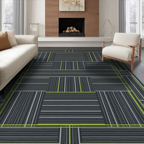 ODIKA 8'x10' Washable Area Rug Hallway Contemporary Grid Border Featuring Pile Way Web Grey for King Size Bedroom Under Bed, Master Suite, Non-Shedding, Easy Care
