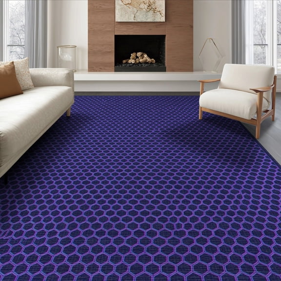 ODIKA 8'x10' Washable Area Rug Honeycomb Hexagon Plaid Grid Minimalist Lattice Geometric Abstract Flowing for King Size Bedroom Under Bed, Master Suite, Non-Shedding, Easy Care