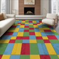 thumbnail image 1 of ODIKA 8'x10' Washable Area Rug Hopscotch Block Grid Motif Storybook Bedside Retro Checkered Playful Expressive for King Size Bedroom Under Bed, Master Suite, Non-Shedding, Easy Care, 1 of 7