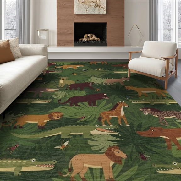 ODIKA 8'x10' Washable Area Rug Insect Eclectic Scatter Motif Patterned Motifs Border Jungle Flowing Dynamic for Dining Room, Large Office, Lounge, Non-Slip Chair-Friendly Mat