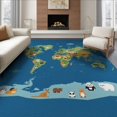 thumbnail image 1 of ODIKA 8'x10' Washable Area Rug Large Cartoon Map Featuring Continents Wildlife Compass Playroom for King Size Bedroom Under Bed, Master Suite, Non-Shedding, Easy Care, 1 of 7