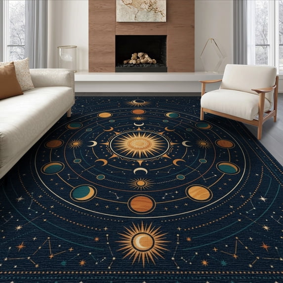 ODIKA 8'x10' Washable Area Rug Large Explorer Galaxy Themed Covering Motifs Planetary Planets for Living Room, Under Sectional, Family Room , Durable, Non-Slip