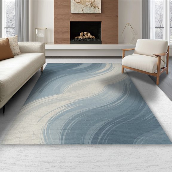 ODIKA 8'x10' Washable Area Rug Large Inspired Flowing Asymmetrical Composition Muted Purple for Living Room, Under Sectional, Family , Durable, Non-Slip