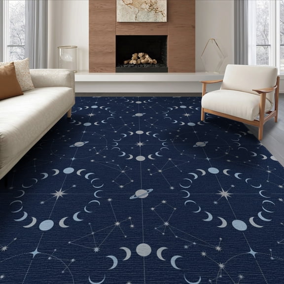 ODIKA 8'x10' Washable Area Rug Large Starry Galaxy Blueprint Showcasing Cosmic Phase Cycles for Living Room, Under Sectional, Family , Durable, Non-Slip
