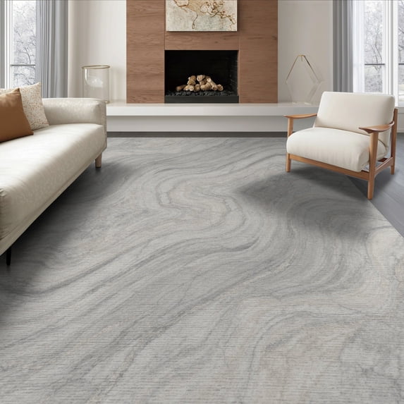 ODIKA 8'x10' Washable Area Rug Marble With Modern Veined Swirls And Minimalist Accents Abstract Flowing Dynamic for Dining Room, Large Office, Lounge, Non-Slip Chair-Friendly Mat