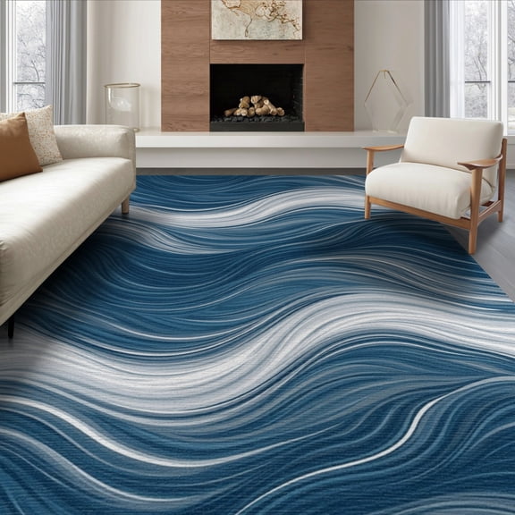 ODIKA 8'x10' Washable Area Rug Marbled Stream Abstract Asymmetric Wave Motion Contemporary Style for Living Room, Under Sectional, Family , Durable, Non-Slip