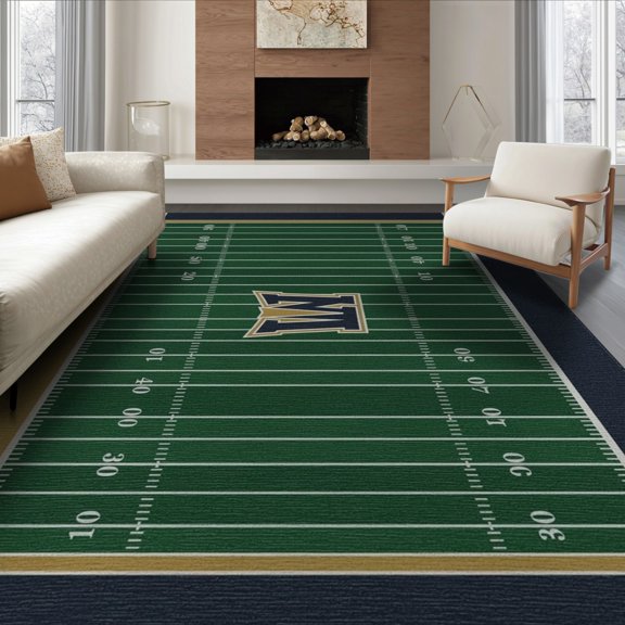 ODIKA 8'x10' Washable Area Rug Markings Field Endzones Soccer Hockey Shaped Artificial Football Flowing Dynamic for King Size Bedroom Under Bed, Master Suite, Non-Shedding, Easy Care