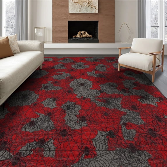 ODIKA 8'x10' Washable Area Rug Mens Web Men Crawler Net Motif Interlocking Strand Grid Webs for Dining Room, Large Office, Lounge, Non-Slip Chair-Friendly Mat