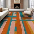 thumbnail image 1 of ODIKA 8'x10' Washable Area Rug Mid Century Burnt Orange Blush Interlocking Graphic Retro Pink for Dining Room, Large Office, Lounge, Non-Slip Chair-Friendly Mat, 1 of 7