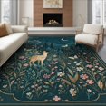 thumbnail image 1 of ODIKA 8'x10' Washable Area Rug Midnight Blue Enchanted Forest Whimsical Night Scene with Deer and Flora for King Size Bedroom Under Bed, Master Suite, Non-Shedding, Easy Care, 1 of 7