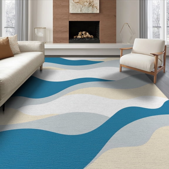 ODIKA 8'x10' Washable Area Rug Minimalist Wash Effect Gentle Movement Abstract Contemporary for Dining Room, Large Office, Lounge, Non-Slip Chair-Friendly Mat
