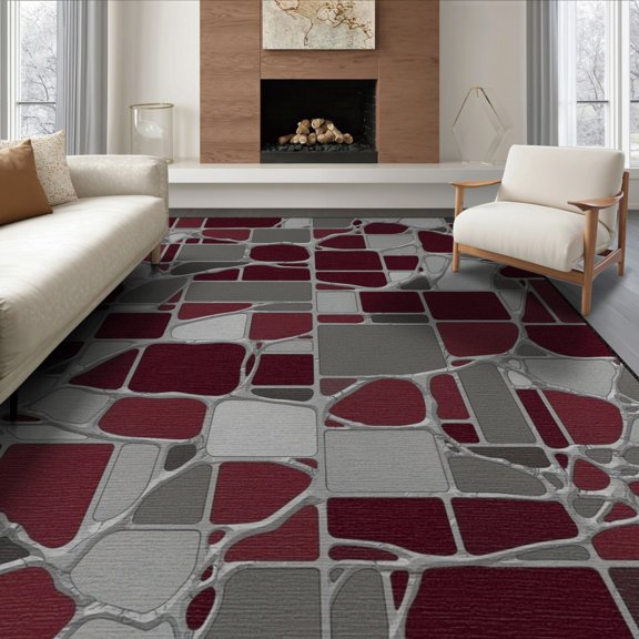 ODIKA 8'x10' Washable Area Rug Modern Interlocking Squares With Tessellated Mosaic Abstract Flowing Dynamic for Living Room, Under Sectional, Family , Durable, Non-Slip