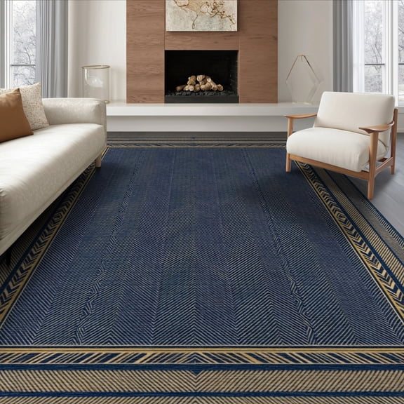 ODIKA 8'x10' Washable Area Rug Modern Zigzag Border Mirrored Symmetry Decorative Surface Design for Dining Room, Large Office, Lounge, Non-Slip Chair-Friendly Mat