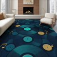 thumbnail image 1 of ODIKA 8'x10' Washable Area Rug Music Bold Note Asymmetric Contrasting Composition Round Deep Navy Teal for Living Room, Under Sectional, Family , Durable, Non-Slip, 1 of 7