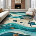 thumbnail image 1 of ODIKA 8'x10' Washable Area Rug Nautical Turtle Ocean Beachy Waves Entry Themed Teal Bathroom for Dining Room, Large Office, Lounge, Non-Slip Chair-Friendly Mat, 1 of 7