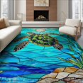 thumbnail image 1 of ODIKA 8'x10' Washable Area Rug Nautical Turtle Teal Stained Ocean Mosaic Entryway Beachy Cherry for Dining Room, Large Office, Lounge, Non-Slip Chair-Friendly Mat, 1 of 7