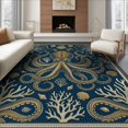 thumbnail image 1 of ODIKA 8'x10' Washable Area Rug Nautical Vintage Creature Motif Coral Retro Wave Circle Octopus Refined for Dining Room, Large Office, Lounge, Non-Slip Chair-Friendly Mat, 1 of 7