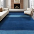 thumbnail image 1 of ODIKA 8'x10' Washable Area Rug Navy Contemporary Throw Tonal Stripe Subtle Framing Detail Solid for Living Room, Under Sectional, Family , Durable, Non-Slip, 1 of 7
