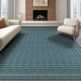 thumbnail image 1 of ODIKA 8'x10' Washable Area Rug Navy Solid Geometric That Couch Neutral Dusty Interlocking Diamond with Bordered Frame for Dining Room, Large Office, Lounge, Non-Slip Chair-Friendly Mat, 1 of 7