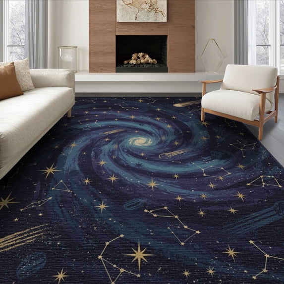 ODIKA 8'x10' Washable Area Rug Nebula Starry Vortex Meteorite Astrology Uranus Themed Galaxy Flowing Dynamic for King Size Bedroom Under Bed, Master Suite, Non-Shedding, Easy Care
