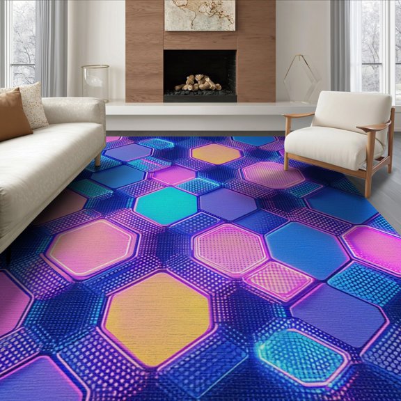 ODIKA 8'x10' Washable Area Rug Non-Shedding, Easy Care, Abstract Honeycomb Hexagon Plaid Grid Minimalist Lattice Geometric for King Size Bedroom Under Bed, Master Suite