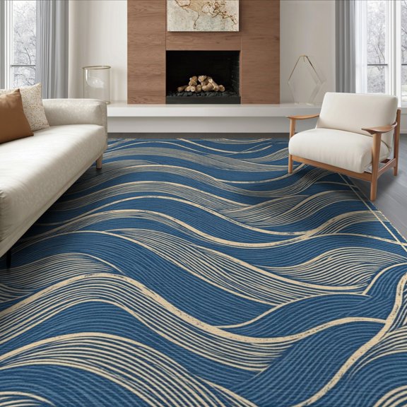 ODIKA 8'x10' Washable Area Rug Non-Shedding, Easy Care, Abstract Overlapping Shapes Border Crisp Printed Sage That Couch for King Size Bedroom Under Bed, Master Suite