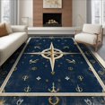 thumbnail image 1 of ODIKA 8'x10' Washable Area Rug Non-Shedding, Easy Care, Compass Boat Retro Maritime Rectangular Weathered Navy Round for King Size Bedroom Under Bed, Master Suite, 1 of 7