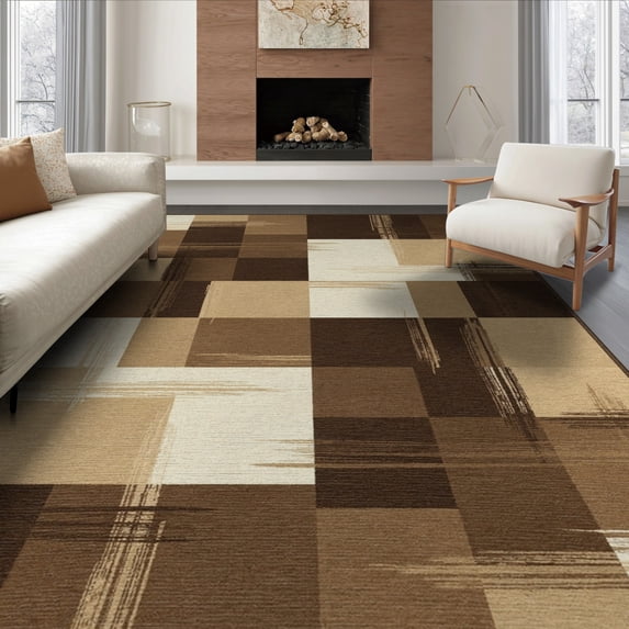 ODIKA 8'x10' Washable Area Rug Non-Shedding, Easy Care, Contemporary Block Minimalist Brushstroke Watercolor Abstract Flowing Dynamic for King Size Bedroom Under Bed, Master Suite