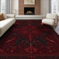 thumbnail image 1 of ODIKA 8'x10' Washable Area Rug Non-Shedding, Easy Care, Deep Red Black Gothic Elegance Intricate Bat Motif with Ornate Details for King Size Bedroom Under Bed, Master Suite, 1 of 7