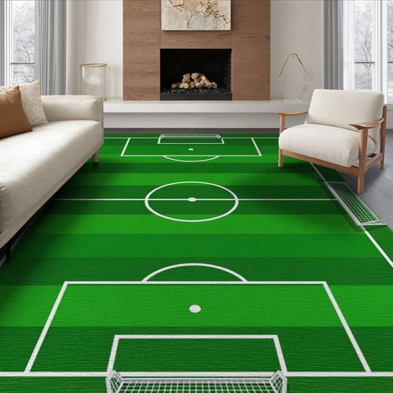 ODIKA 8'x10' Washable Area Rug Non-Shedding, Easy Care, Doormat Football Door Pitch Symmetrical Penalty Arc Layout Soccer for King Size Bedroom Under Bed, Master Suite