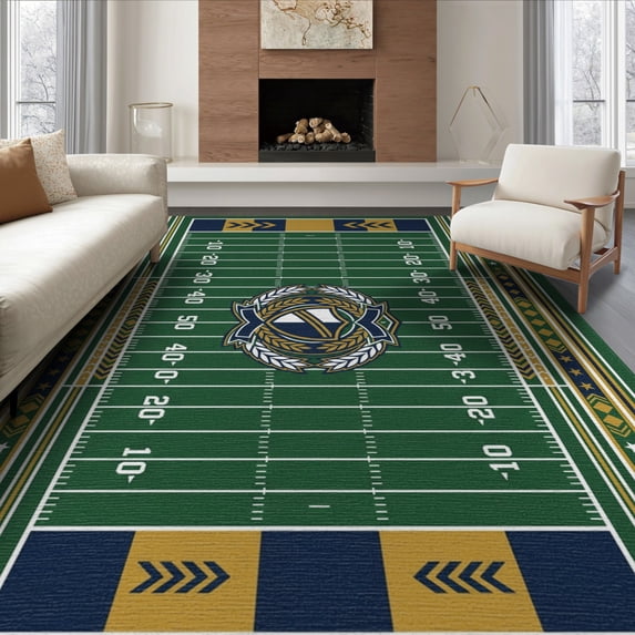 ODIKA 8'x10' Washable Area Rug Non-Shedding, Easy Care, Endzones Soccer Hockey Shaped Artificial Football Markings Field Playful for King Size Bedroom Under Bed, Master Suite