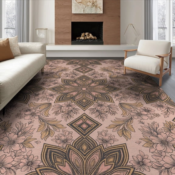 ODIKA 8'x10' Washable Area Rug Non-Shedding, Easy Care, Entryway Weathered Floral Cluster Accent Traditional Styling for King Size Bedroom Under Bed, Master Suite