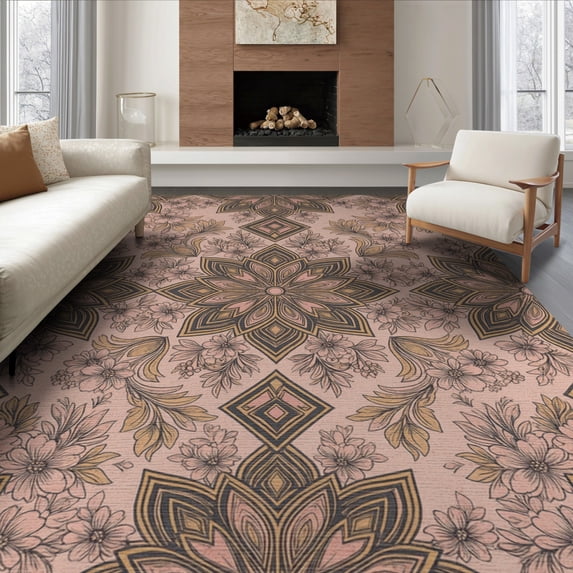 ODIKA 8'x10' Washable Area Rug Non-Shedding, Easy Care, Entryway Weathered Floral Cluster Accent Traditional Styling for King Size Bedroom Under Bed, Master Suite