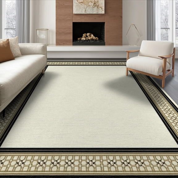 ODIKA 8'x10' Washable Area Rug Non-Shedding, Easy Care, Fall Border Neutral Trellis Geometric Lattice Farmhouse Hallway for King Size Bedroom Under Bed, Master Suite