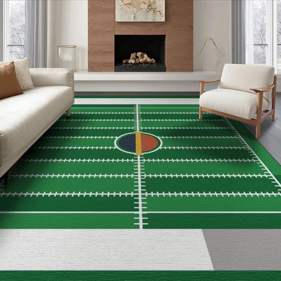 ODIKA 8'x10' Washable Area Rug Non-Shedding, Easy Care, Football Athletic Door Field Hash Details Bold Stripe Doormat for King Size Bedroom Under Bed, Master Suite