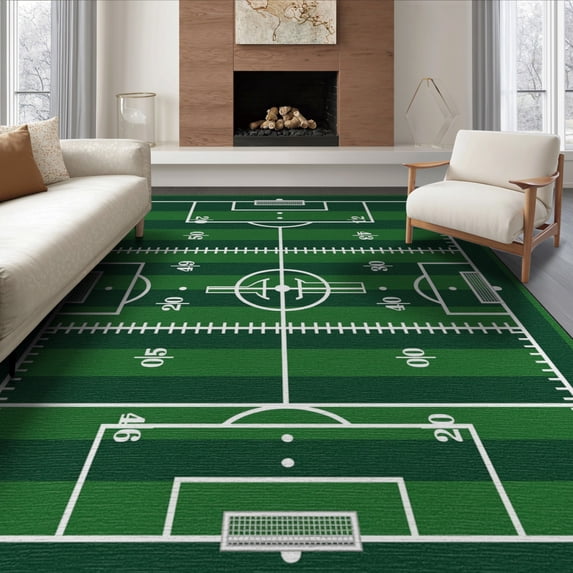 ODIKA 8'x10' Washable Area Rug Non-Shedding, Easy Care, Football Goal Post Gridiron Stadium Theme Footaball Doormat Door for King Size Bedroom Under Bed, Master Suite