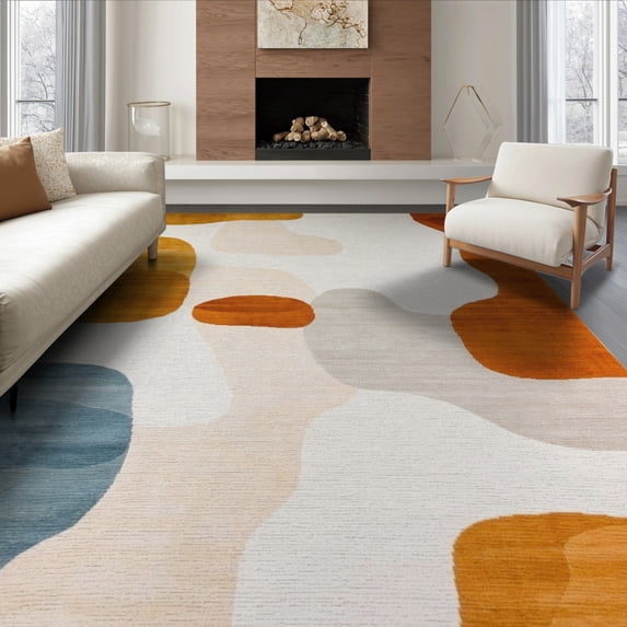 ODIKA 8'x10' Washable Area Rug Non-Shedding, Easy Care, Front Door Abstract Brushstroke Contemporary Bedside Beige Ru for King Size Bedroom Under Bed, Master Suite